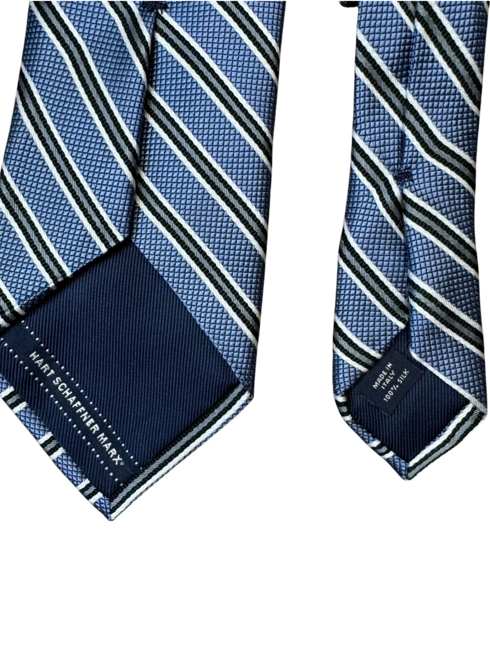 Hart Schaffner Marx 100% Silk Tie Blue Green Striped Made in Italy Necktie